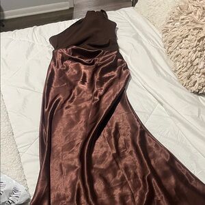 Elegant One Shoulder Brown Dress